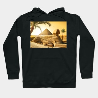 Sphinx and pyramid in Egyptian desert Hoodie